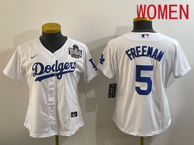 Women Los Angeles Dodgers 5 Freeman White Game 2024 Nike MLB Jersey style 11203